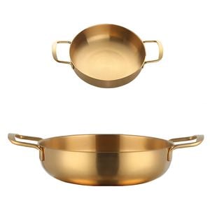 Anygleam Gold Stainless Steel Stock Pot 2pcs Set Small Large Single Layer Hotpot Without Lid for Soup Noodles Cooking