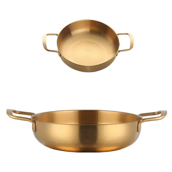 Anygleam Gold Stainless Steel Stock Pot 2pcs Set Small Large Single Layer Hotpot Without Lid for Soup Noodles Cooking