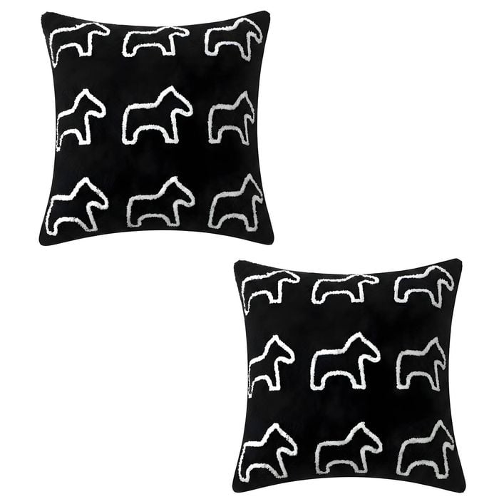 SOGA 2X 45cm Black Teddy Fleece Throw Pillows
