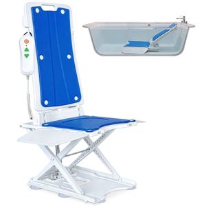 EQUIPMED Motorised Bath Lift Chair, Battery Operated Reclining Seat, Bathing & Fall Recovery Aid for Elderly & Disabled, Blue