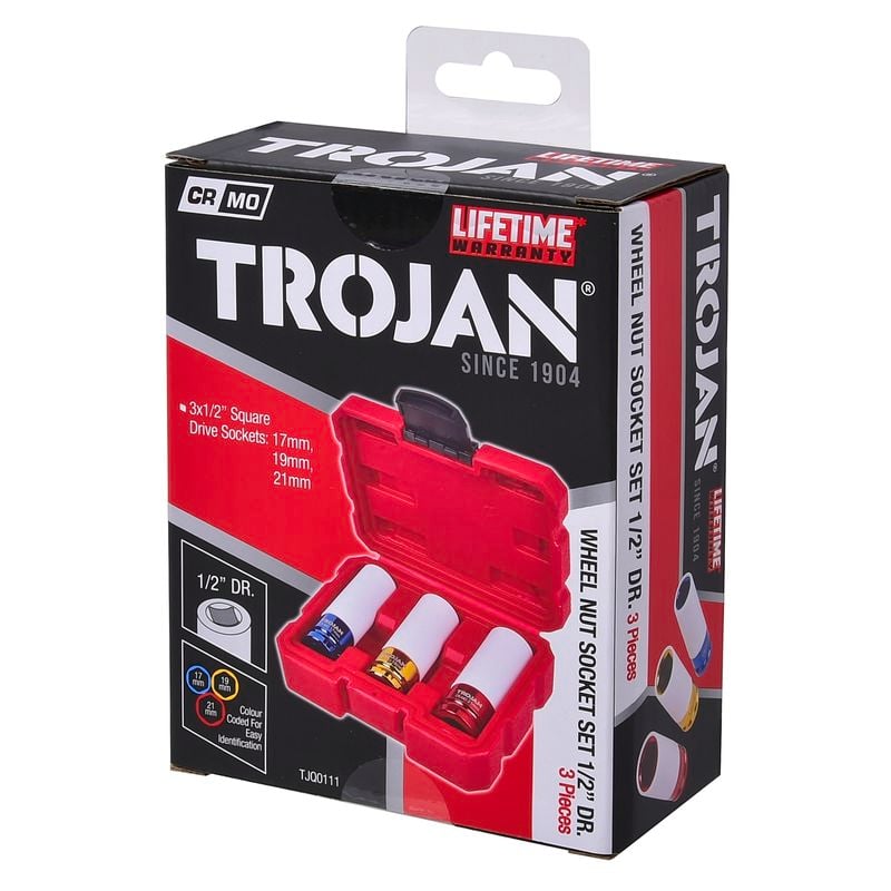 Trojan Wheel Nut Impact Socket Set - 3 Piece