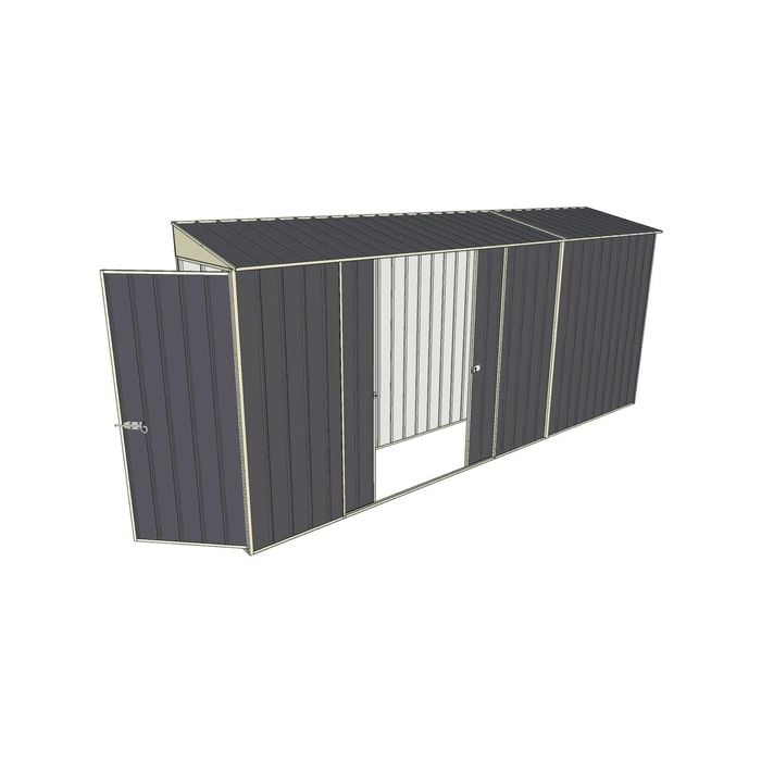 Build-a-Shed 0.8 x 4.5 x 2m Skillion Single Hinged Door Shed with Double Sliding Side Door - Grey