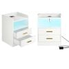 Advwin Bedside Table Set of 2 LED Nightstand 2 Drawers Wireless Charging Station Smart Control White