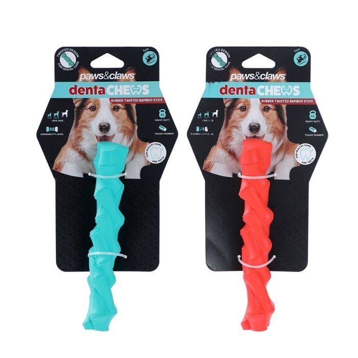 2PK Paws And Claws Denta Chews Twisted Bamboo Stick Dog