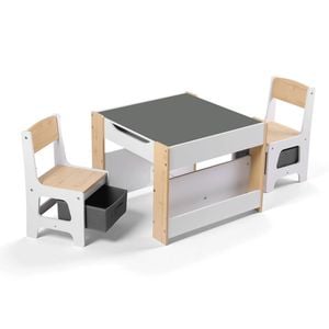 Keezi 4-in-1 Kids Table and Chairs Set with Bookcase & Storagebox, Natural