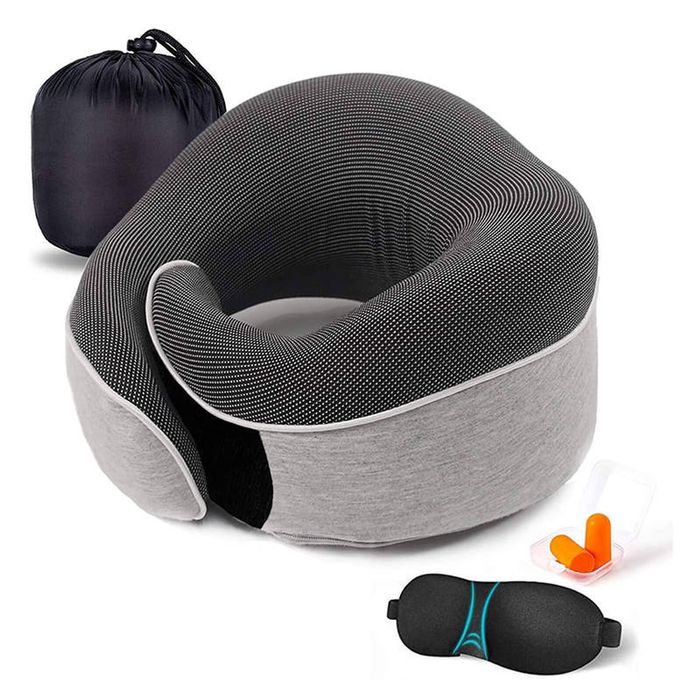 Catzon Travel Neck Pillow Memory Foam Ergonomic 360 Degree Folding-Light Grey