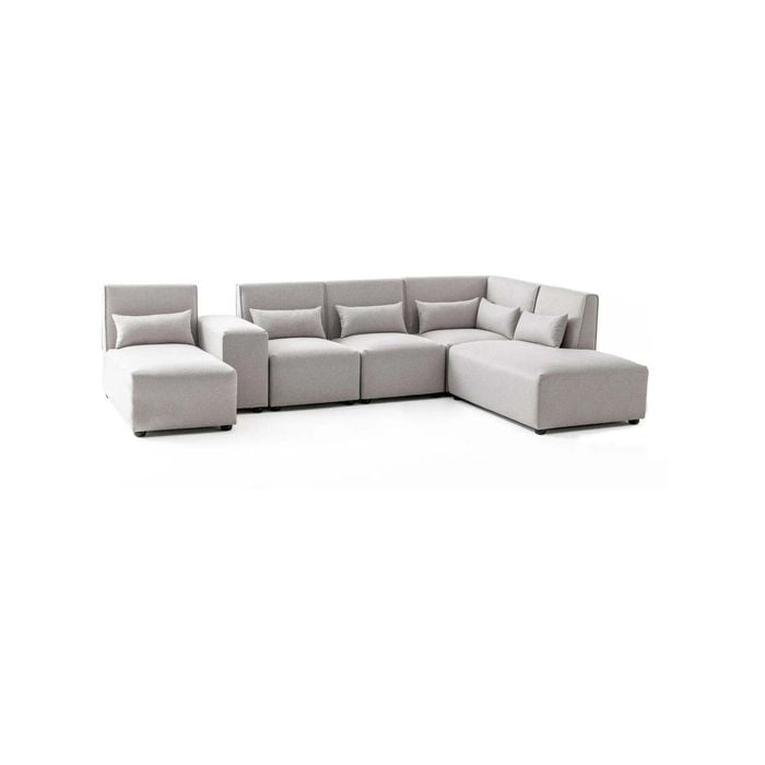 Foret 6 Seater Sofa Modular Corner Lounge Couch Fabric Right Chaise Beige L Shape