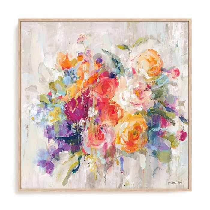 Artey | Sun Drenched Bouquet Autumn - Framed Canvas - Natural Frame - 100 x 100cm