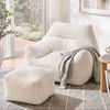 HOMFURN White Corduroy Bean Bag Chair with Ottoman Set, 30D High-Density Foam, 150kg Capacity, Removable Washable Cover