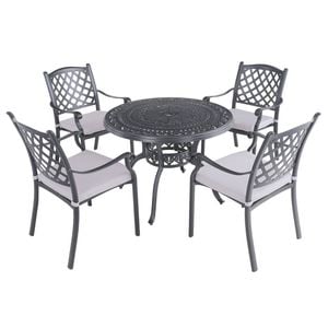 FurnitureOkay Orlando 5-Piece Cast Aluminium Outdoor Dining Setting - Black