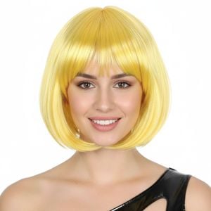 Bob Wig Costume Short Straight Fringe Cosplay Party Full Hair Wos Fancy Dress Yellow