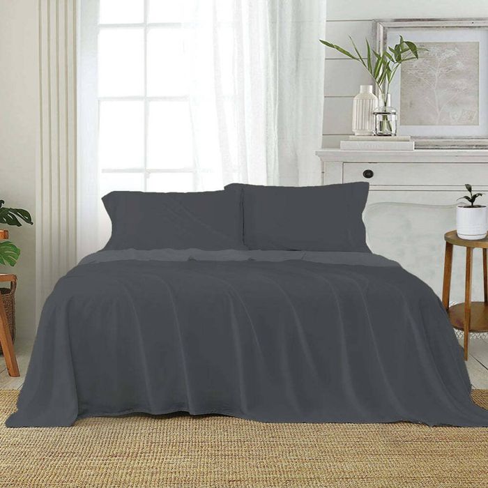 J Elliot Home Microfibre Queen Bed Sheet w/ Pillowcases Bedding Set Charcoal