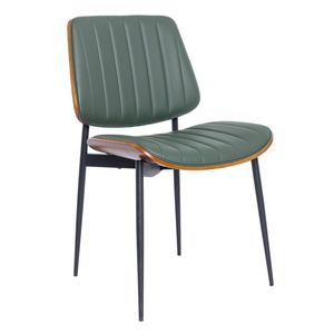 HOMFURN Upholstered Faux Leather Dining Chairs with Walnut Bentwood (Set of 2),Green