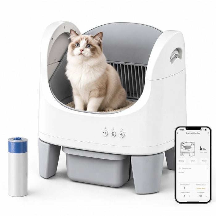 Advwin Self Cleaning Cat Litter Box Open Design APP Anti-Pinch Automatic Toilet Tray
