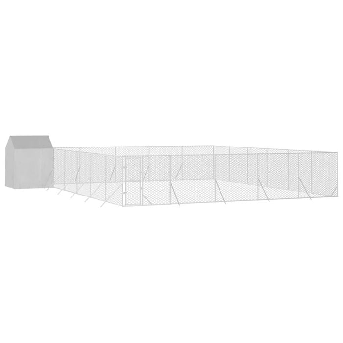 vidaXL Dog Kennel Outdoor Dog Crate Dog House with Roof Silver Galvanised Steel 12x12x2.5 m