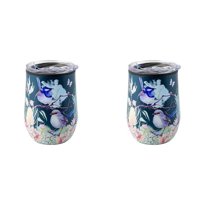 2PK Australian Flora Blue Wren 360ml S/S Vacuum Insulated Tumbler Double Walled