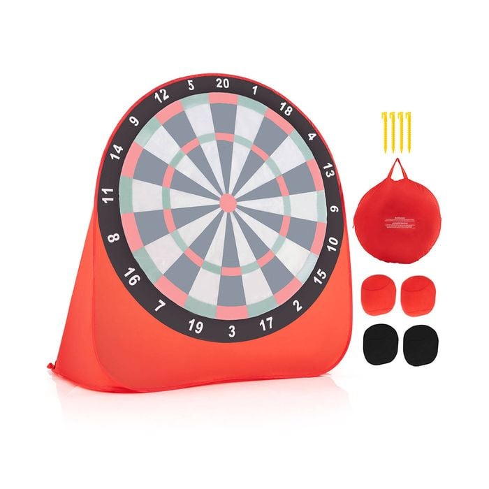 Costway Foldable Dart Board Soccer Target Dartboard W/4 Kick Balls & 1 Bag - Red