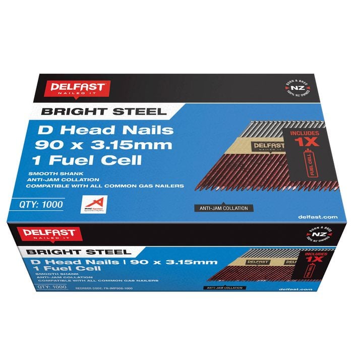 Delfast 90 x 3.15mm D-Head Nails Bright w/1 Fuel Cell 1000pk