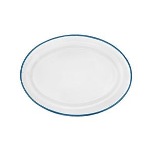 Urban Style Enamelware 40cm Oval Tray w/ Blue Rim - White