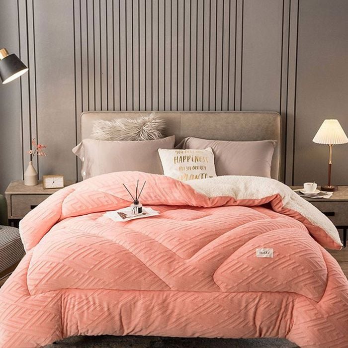 CottonMore Thick Warm Winter Reversible Milk Velvet Blanket Comforter Quilt 200x230cm Pink