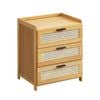Lauft Natural Bamboo Wood 3 Drawer Bedside Table, Cabinet End Table Nightstand