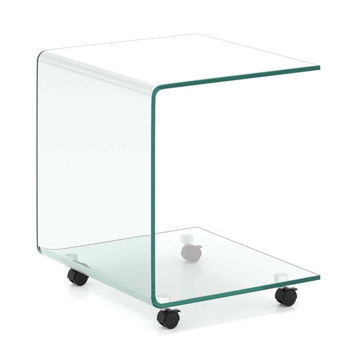 Costway Glass Side Table Mobile Sofa End Table Nightstand Clear