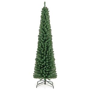 Costway 2.1M Pencil Christmas Tree w/295 Memory Wire Branch Tips Pre-Lit Decoration Tree