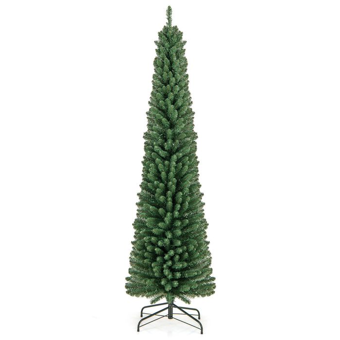 Costway 2.1M Pencil Christmas Tree w/295 Memory Wire Branch Tips Pre-Lit Decoration Tree