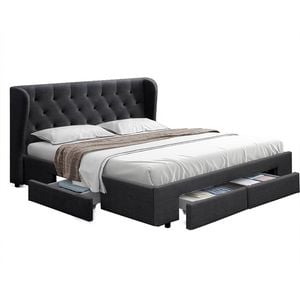 Artiss Fabric Bed Frame Queen Drawers Beds Base