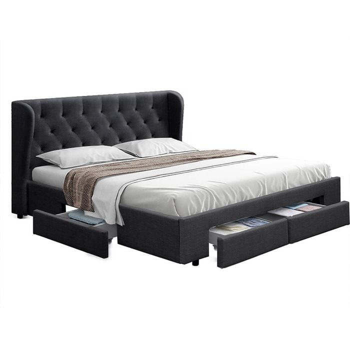 Artiss Fabric Bed Frame Queen Drawers Beds Base