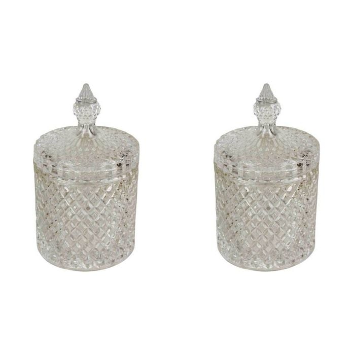 2PK LVD Glass Cruze Trinket Box Storage Decor Round 14cm Medium - Clear