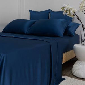 Bedding Co. Flat Sheet 100% Mulberry Silk 22 Momme Navy Blue King