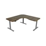 FORTIA 173W x 173W x 75D 3-Motor 120kg Load Adjustable Electric Sit to Stand Up Corner Desk - Walnut/Silver Frame
