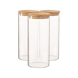 Argon Tableware Scandi Glass Storage Jars with Wooden Lids - 1.5 Litre - Pack of 3