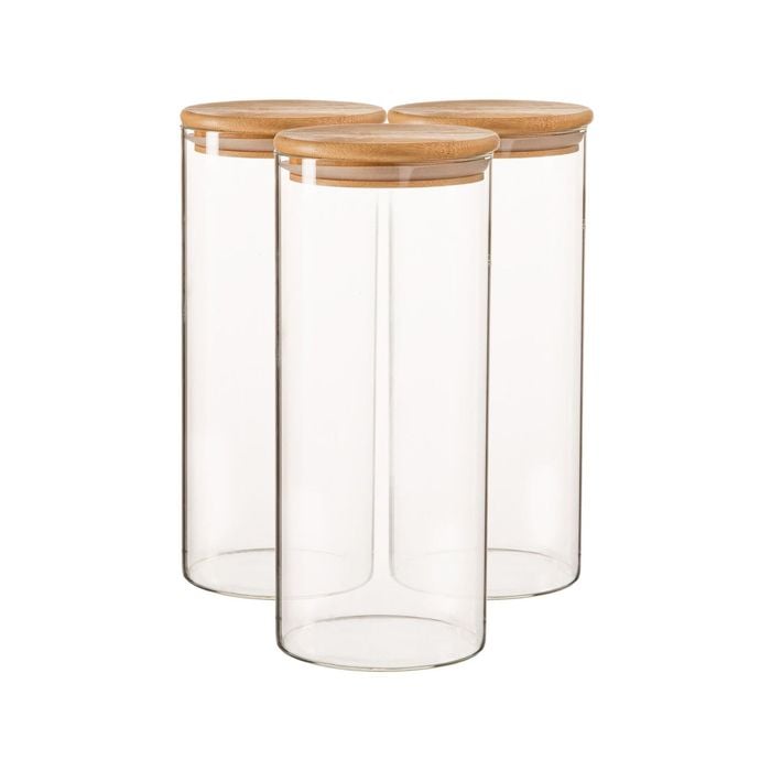Argon Tableware Scandi Glass Storage Jars with Wooden Lids - 1.5 Litre - Pack of 3