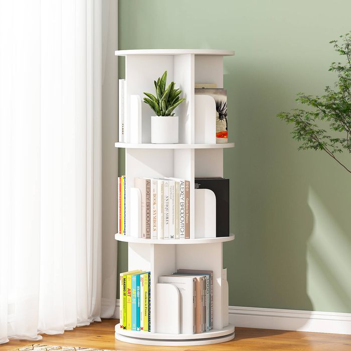 Ufurniture 3 Tier Rotating Bookshelf Corner Standing Wooden Bookcase