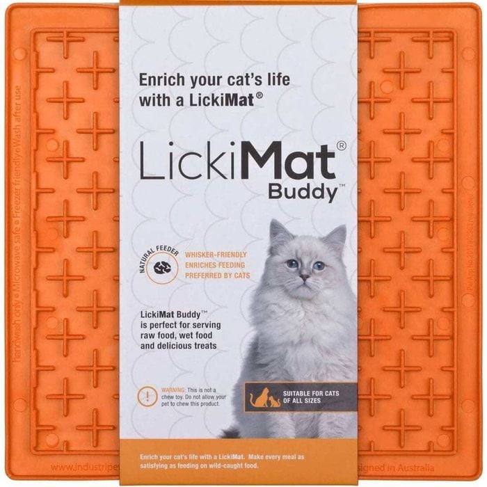 LickiMat Classic Buddy Boredom Buster Cat Slow Feeder Mat Orange