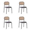 HOMFURN Set of 4 Dining Chairs, 4pcs Metal Frame Chairs with Rattan Cane-Style Backrest and Velvet Upholstered Seat