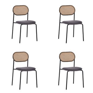 HOMFURN Set of 4 Dining Chairs, 4pcs Metal Frame Chairs with Rattan Cane-Style Backrest and Velvet Upholstered Seat