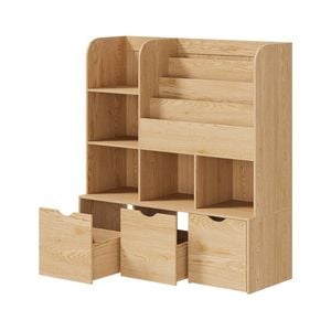 Oikiture Kids Bookcase Toy Organiser Cabinet Bookshelf With Chest Natural