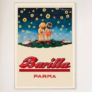 Galrie Barilla Parma Star Gazing Vintage Poster Framed Art Print for Home Decor, Wood Frame, A4 21 x 30cm (8 x 12inch)