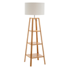 New Oriental Ren Rubberwood Floor Lamp W/ Linen Shade - Off White/Natural