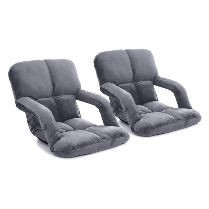SOGA 2 Pack Adjustable Foldable Floor Recliner Chairs with Armrests Grey