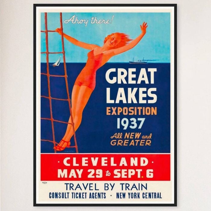 Galrie 1937 Cleveland Great Lakes Exposition Vintage Travel Poster Artwork, Black Frame, A1 60 x 84cm (23 x 33inch)