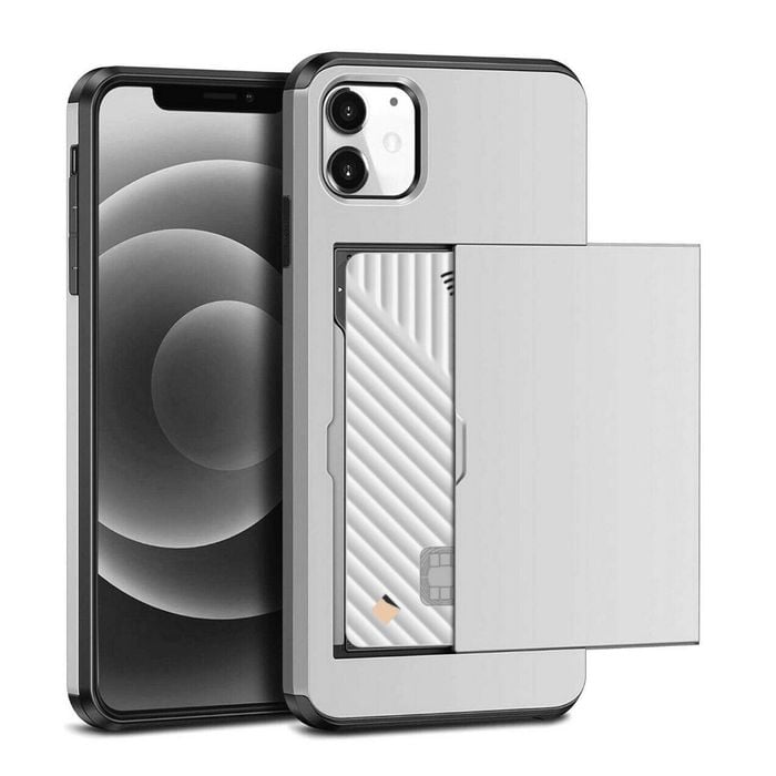 Hard Case Wallet Card Slot Cover - For Apple iPhone XS Max (Silver)