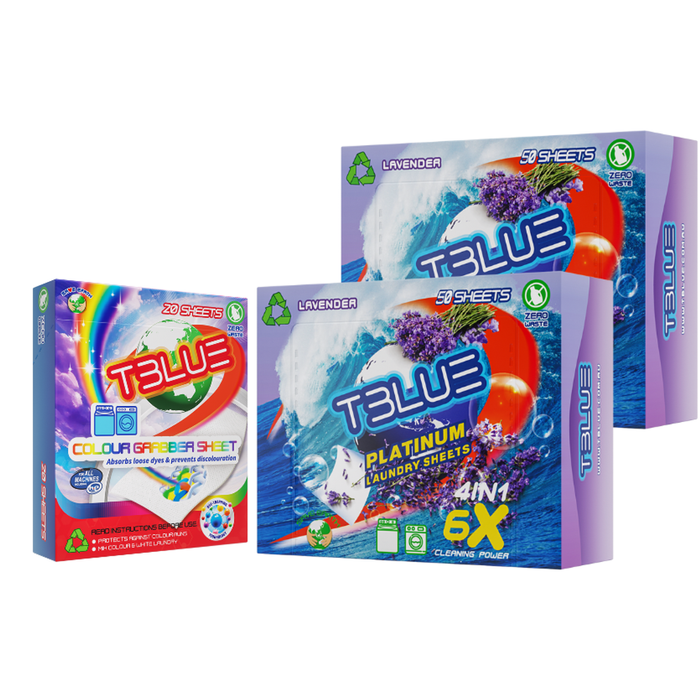 TBLUE Twin Pack Laundry Sheets + Color Grabber Bundle - Lavender 50 Loads