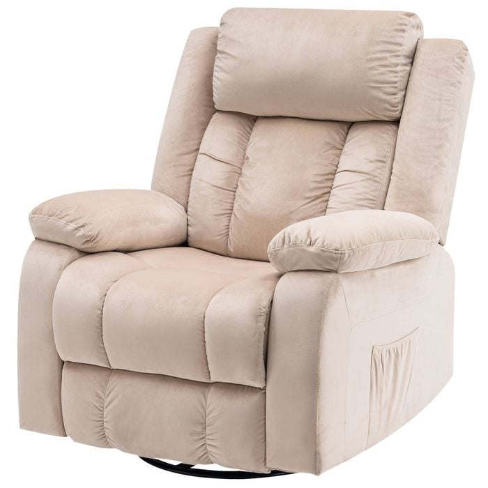 Ufurniture Massage Recliner Chair 140°Tilt 8 Point Heated Vibration Beige Recliner Chair for Adults 270° Rotate Circular Base