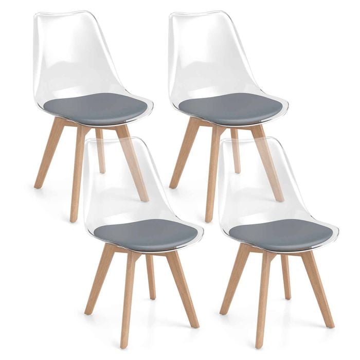Costway 4x Clear Dining Chair Kitchen Vanity Office Stool PU Cushion