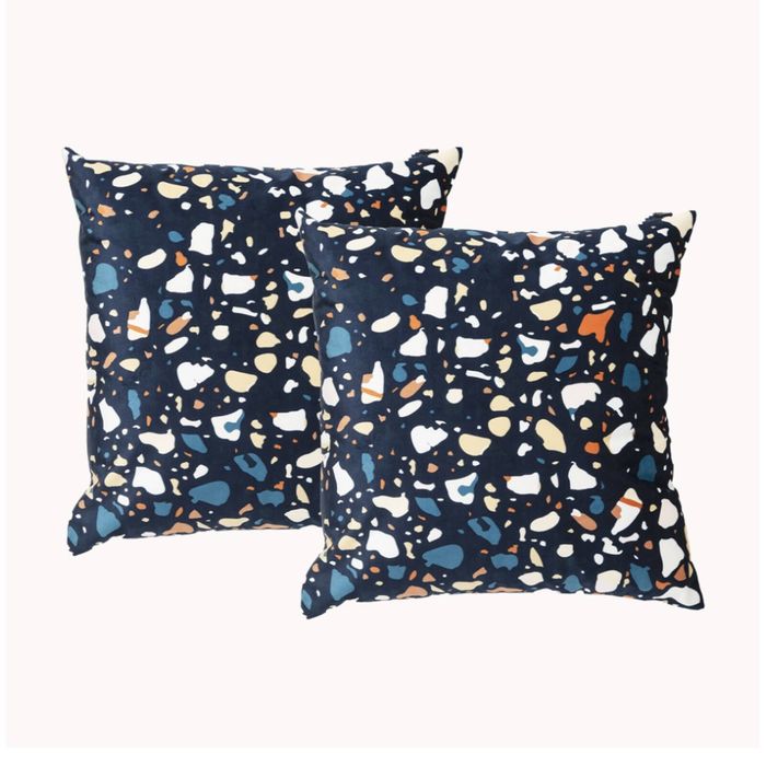 2pc Renee Taylor 50cm Pillow Square Velvet Printed Sofa Filled Cushions Terazzo
