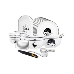SOGA White Antler Printed Ceramic Dinnerware 28 pce